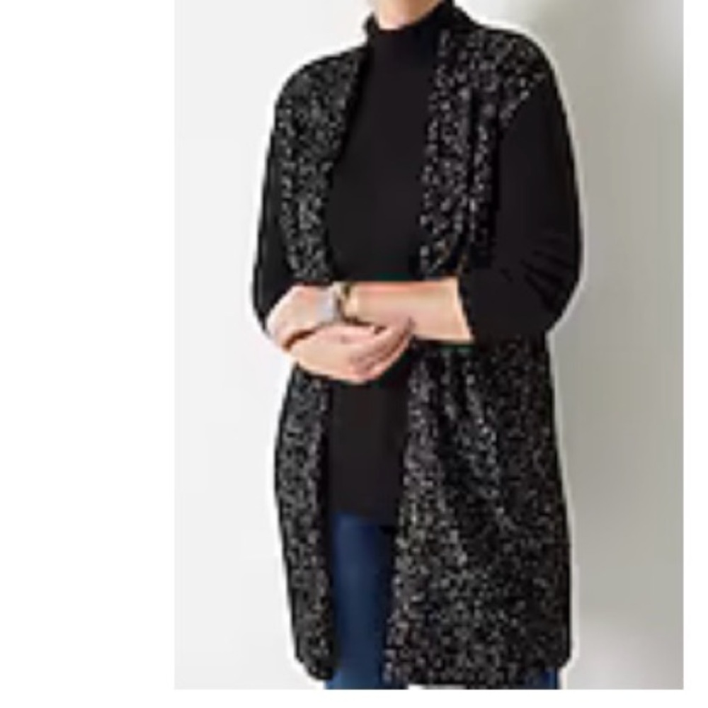 J. Jill Novelty Tweed Textured Gilet Cardigan Sweater Vest Black
